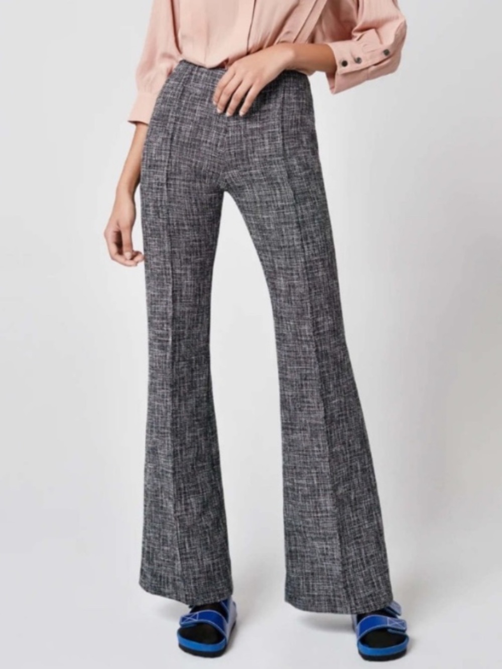 NEW Smythe Pintuck Flare Pants Black Tweed 0